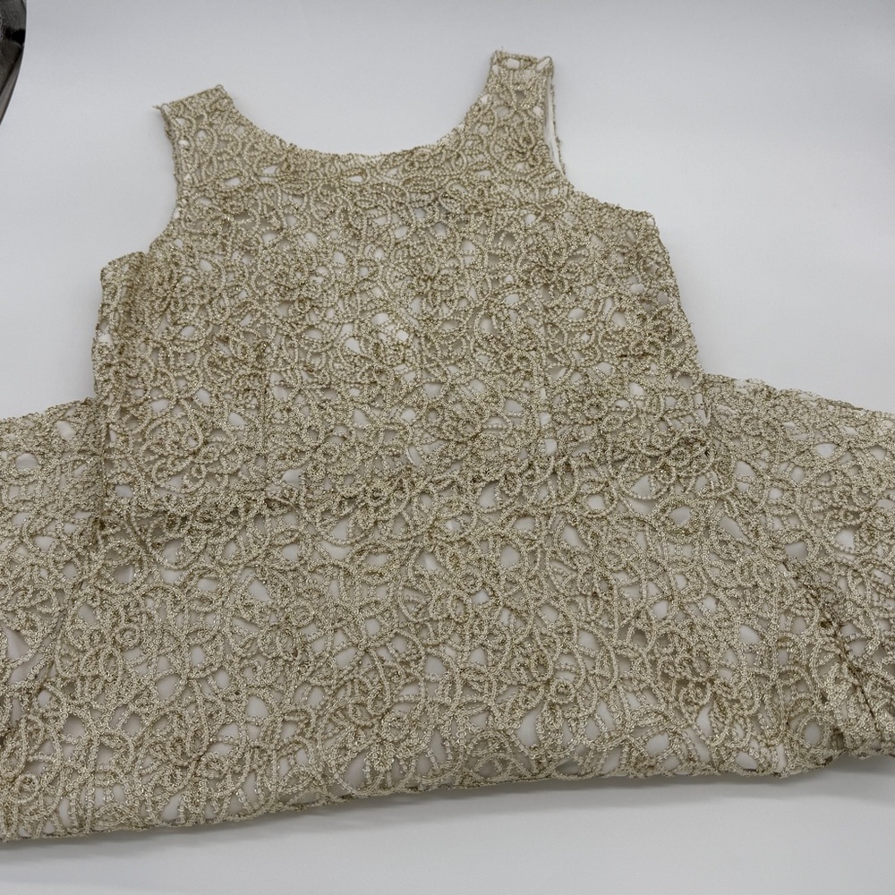 Elegant Lace Sleeveless Dress - Cream and Gold